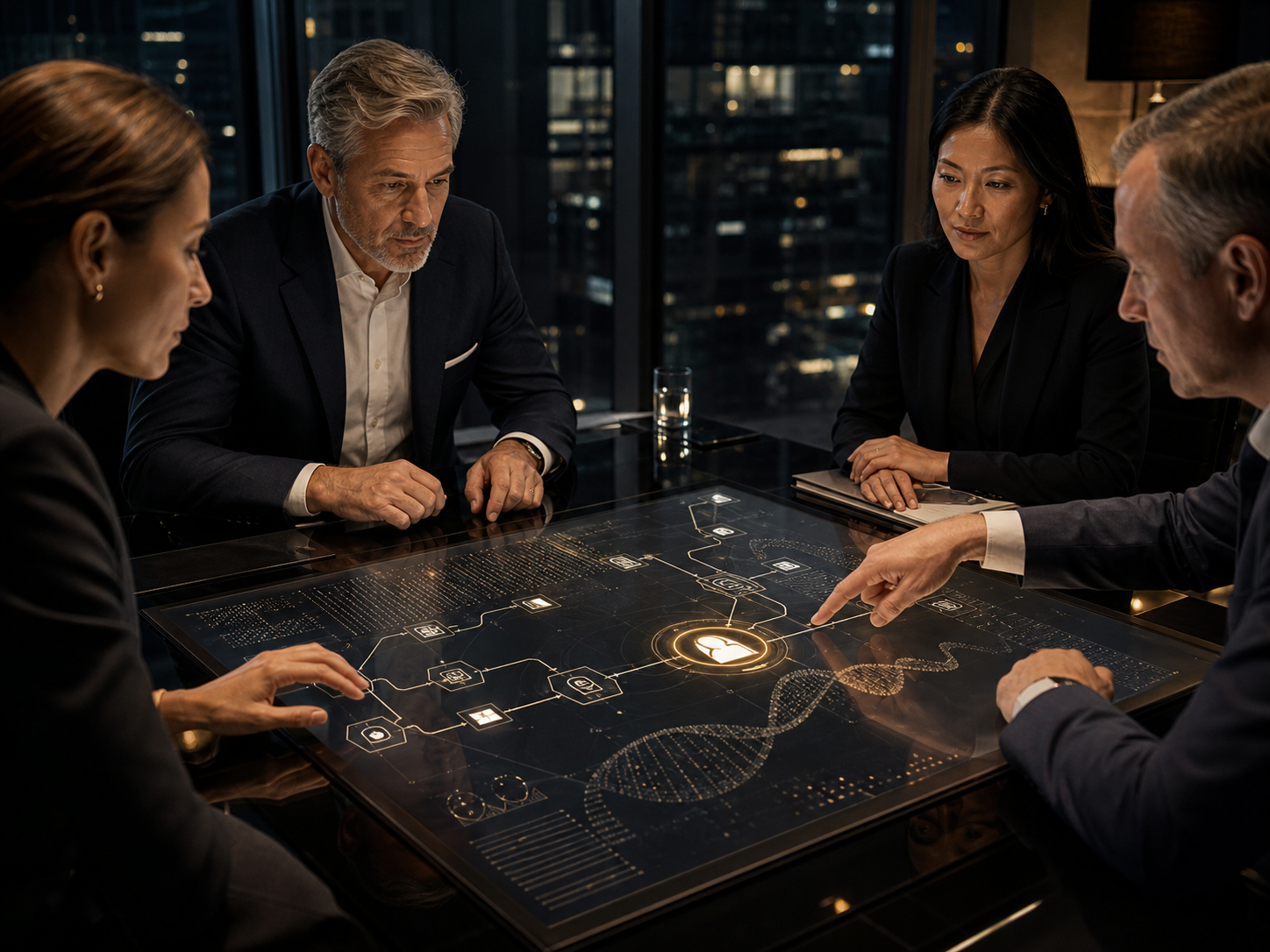 Health and life-sciences leaders reviewing an AI governance workflow