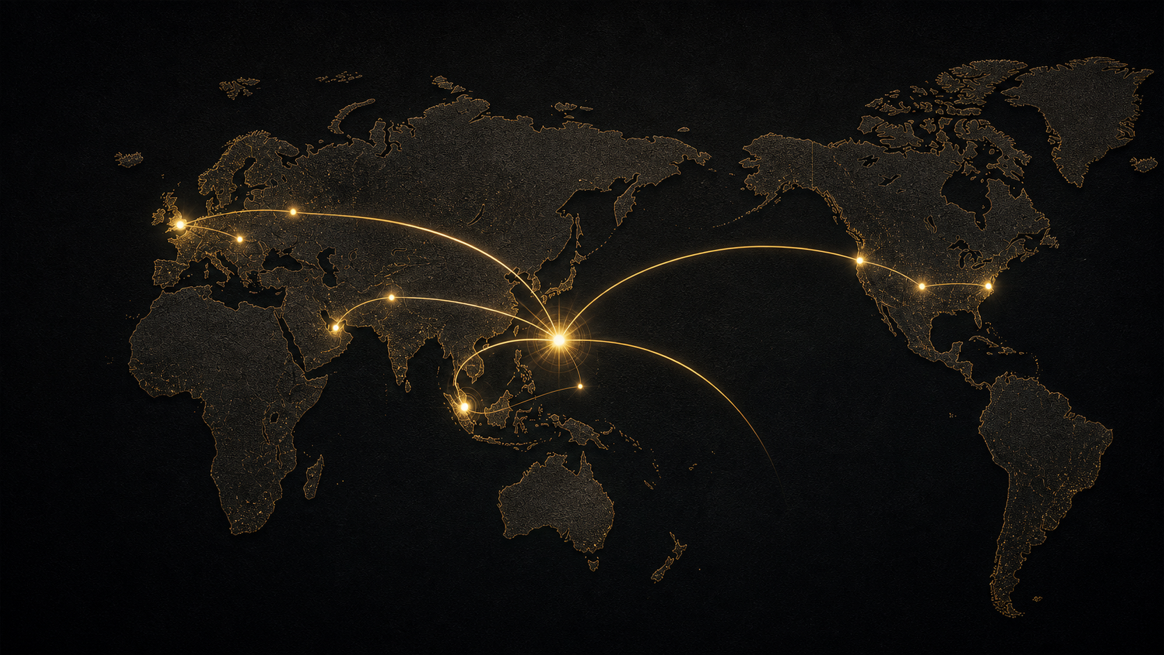 Global office and market network map centered on Hong Kong